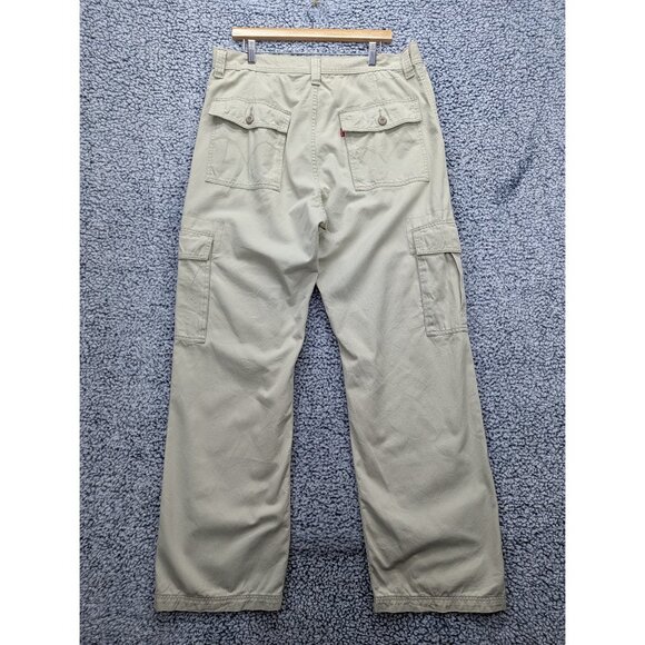 Y2K Levis Cargo Loose Straight Mens 36X35 Wide Leg Baggy Outdoor Hiking 90s Tan - Picture 2 of 13